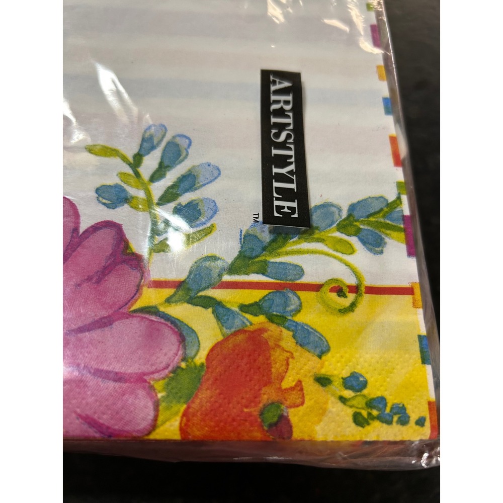 Artstyle Floral Cheer 120 Count 3-Ply Paper Napkins 13x13 Multi-Color Stripe